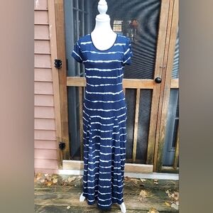 Lauren Ralph Lauren Navy Blue Striped Maxi Dress